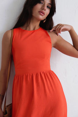Платье с перекрещенными бретелями красно-оранжевое - Martichelli фото 3