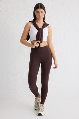 Kahverengi Soft F?rcal? Kumas Reflektor Bask? Detayl? Tam Boy Orme Spor Tayt THMAW25TY00020