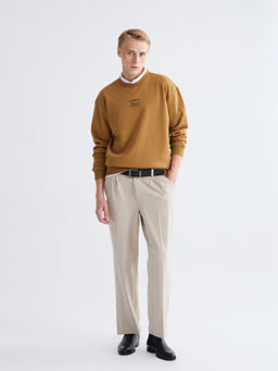 Bisiklet Yaka Bask?l? Erkek Kal?n Sweatshirt