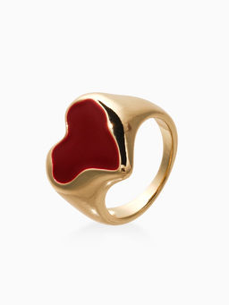 Кольцо "Сердце" корейский стиль, размер 17, цвет бордовый в золоте
