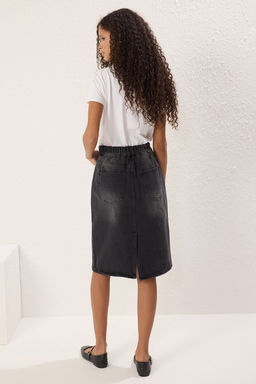 TRENDYOLMILLA Siyah Arka Bel Lastikli Y?rtmac Detayl? Midi Denim Etek TWOSS25ET00135 фото 4