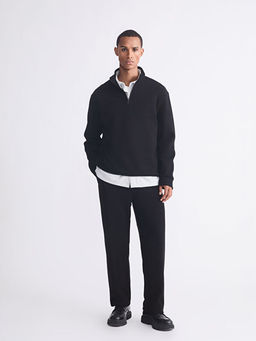 Fermuarl? Dik Yaka Erkek Kal?n Sweatshirt