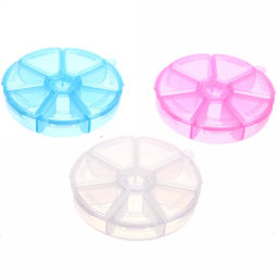 Цена за 12 шт. Таблетница - органайзер 7 ячеек "VOSTOKDOM", микс три цвета, 7*7*2см