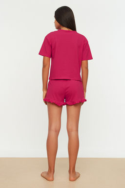 Trendyolmilla Fusya %100 Pamuklu Nak?sl? F?rf?r Detayl? Sortlu Orme Pijama Tak?m? THMSS20PT0165  фото 14