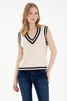 Женский кремовый свитер с v-образным вырезом Неожиданная скидка в корзине