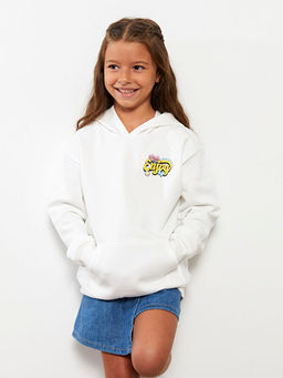 Kap??onlu Bask?l? Uzun Kollu K?z ?ocuk Sweatshirt