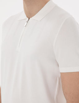 Ekru Slim Fit Fermuarl_ Polo Yaka Triko Ti__rt