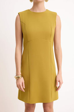 Yag Yesil Vatkal? Duz Kolsuz Mini Esnek Dokuma Elbise TWOSS26EL00296