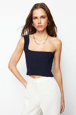 Lacivert Crop Tek Omuz Triko Bluz TWOSS24BZ00180