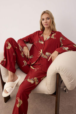 Trendyolmilla Lacivert Kaplan Desenli Viskon Dokuma Pijama Tak?m? THMAW25PT00036  фото 2
