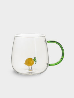 Кружка, 400 мл, стекло Б, зеленая ручка, Лимон, Lemon