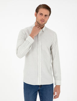 Haki _izgili Slim Fit Uzun Kollu G_mlek