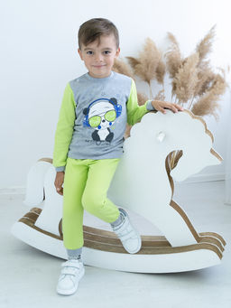 Костюм детский салатовыймеланж панда в наушниках