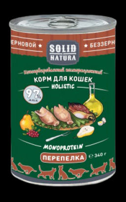 Solid Natura Holistic д/кош. Перепёлка 0,34 кг. ж/б