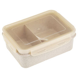 Ланч-бокс для продуктов пластмассовый Эко дом 17,5х13см h7см, 2 отделения 0,85л, с ложкой 13см, крышка прозрачная, с клипсами, с уплотнителем, цвета в ассортименте: бежевый, розовый, голубой (Китай) Пластик с добавлением пшеничных волокон. - Домашняя мода фото 5