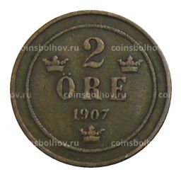 Монета 2 эре 1907 года Швеция