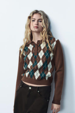 ARGYLE JACQUARD POLO SWEATER - Zara фото 11