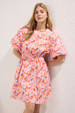 Lila Cicekli A Kesim Mini Dokuma Elbise TWOSS25EL00190