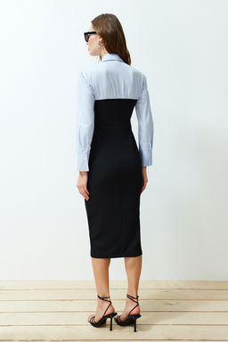 TRENDYOLMILLA Siyah Cizgili Midi Dokuma Gomlek Elbise TWOSS24EL00780  фото 6