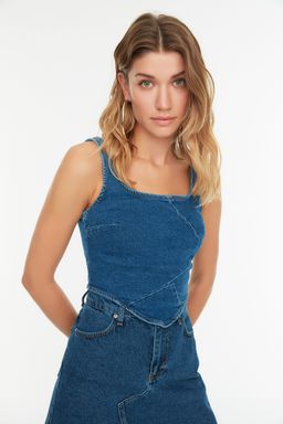 Mavi Dikis Detayl? Ask?l? Denim Bluz TWOSS22BZ1402