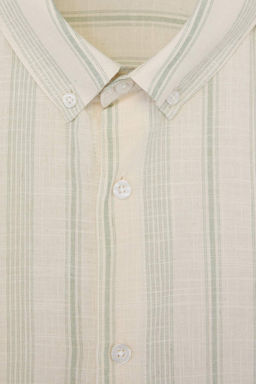 Haki Regular Fit Keten Gorunumlu Cizgili Nefes Alan Kumas Erkek Gomlek TMNSS26GO00025