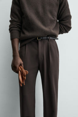 PLEATED TEXTURED TROUSERS