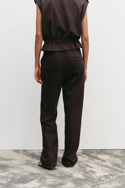 STRAIGHT-LEG LINEN BLEND TROUSERS - Zara фото 4