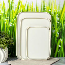 Поднос пластмассовый, набор 3шт: 24х17х2см, 30,5х22х2см, 35х25х2см, белый ротанг (Россия)