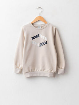 Bisiklet Yaka Bask?l? Uzun Kollu Erkek ?ocuk Sweatshirt