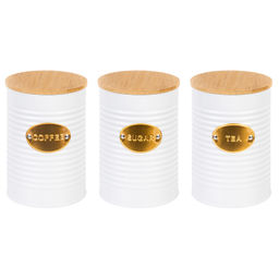 Набор банок д/сыпучих продуктов 3 пр. 900 мл 10*10*14,5 см "Tea, coffee, sugar" белый с бамбук.крыш