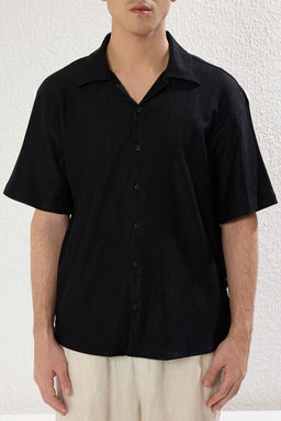 TRENDYOL MAN Siyah Oversize Dokulu Esnek Rahat Orme Kumas Gomlek TMNSS25GO00006 - Trendyolmilla фото 3