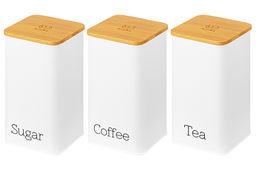 Набор 3 банок для сыпучих продуктов 1,6 л 9,5*9,5*18,5 см "Tea, coffee, sugar" белый с бамбук.крышк