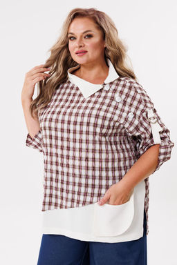 Блуза Michel Chic 751/1 клетка, бежевый  фото 2