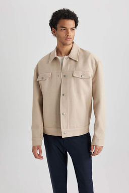 Пальто Relax Fit с воротником-поло на хлопковой подкладке - Defacto фото 5