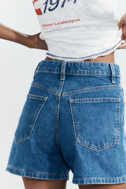 HIGH-WAIST CROSSOVER WAIST TRF MOM FIT DENIM BERMUDA SHORTS - Zara фото 12