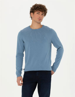 Koyu Mavi Slim Fit Bisiklet Yaka Basic Triko Kazak
