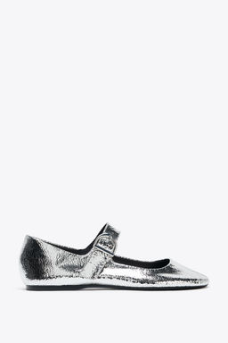 METALLIC LEATHER-EFFECT BALLERINAS - Zara фото 9