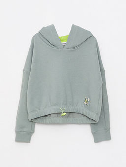 Kap??onlu Bask?l? Uzun Kollu K?z ?ocuk Sweatshirt