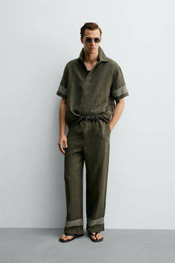 PANTAL?N RELAXED FIT 100% LINO / Khaki oscuro