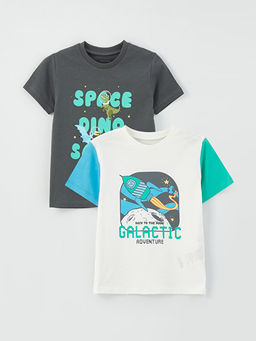 Bisiklet Yaka K?sa Kollu Bask?l? Erkek Bebek Ti??rt 2li