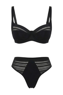 Siyah Micro Cizgili Kaps?z Ic Camas?r? Tak?m? THMAW26CC00027