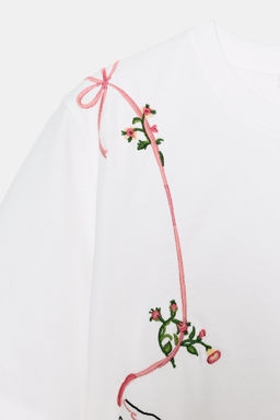 CAMISETA BORDADOS FLORES / Blanco - Zara фото 3