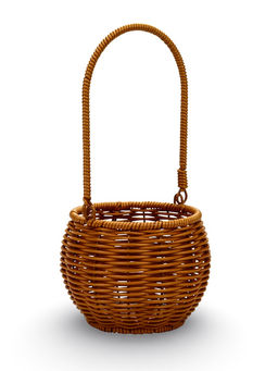 Корзина плетёная для хранения «Шар», 14×14×12 см, ручка h=16 см, пластиковая, коричневая