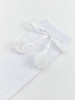 Desenli Ponpon Detayl? K?z ?ocuk Diz Alt? ?orap