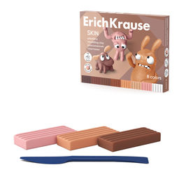 Цена за 1 шт. Пластилин классический ErichKrause Jolly Friends Skin 8 цветов со стеком, 144 г (в коробке 8 шт) фото 2