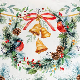 Скатерть новогодняя Этель Christmas bells, d=220+-3 см с ГМВО, 100% хлопок, саржа 190 г/м?
