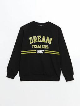 Bisiklet Yaka Bask?l? K?z ?ocuk Sweatshirt