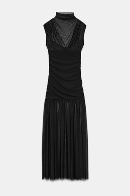 CONTRAST DRAPED MIDI DRESS - Zara фото 8