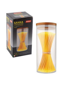 Стеклянная банка для сыпучих продуктов с крышкой BAMBU, объем: 1,5 л арт.004446 - Mallony фото 2