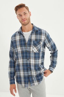 TRENDYOL MAN Mavi Slim Fit K?sl?k Kareli Ekose Oduncu Gomlek TMNAW22GO0090 - Trendyolmilla фото 7